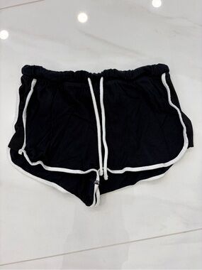 Black Women's Drawstring Athletic Shorts with White Trim - Top Shop - Size 6